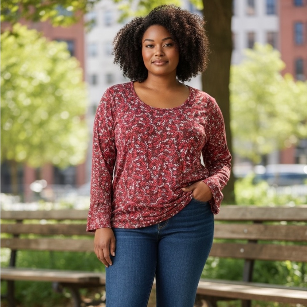 Rafaella Red and Black Leaf pattern tunic blouses